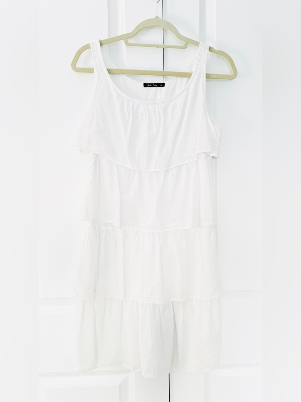 Bashara Lesser White Tiered Light Ruffle Cotton Tank Dress Summer Dress Small